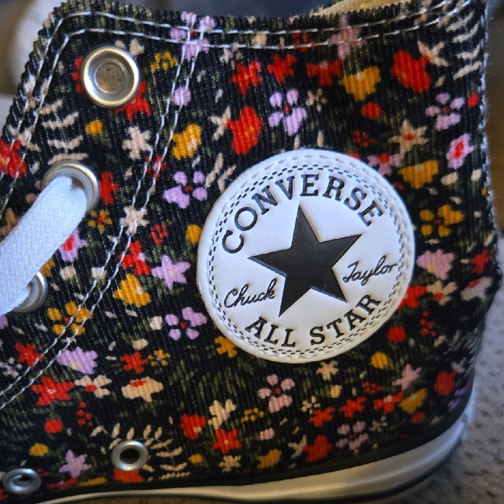 Converse Black Floral High-Top Sneakers - Picture 2 of 8